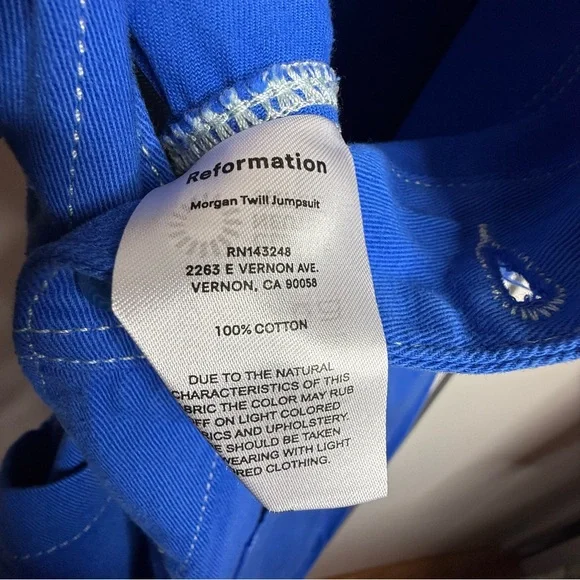 Reformation Morgan Cotton Twill Jumpsuit Blue NWOT size 2 - Picture 7 of 10